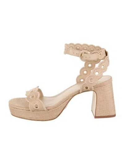Pre-owned Larroude Straw Sandals In Neutral