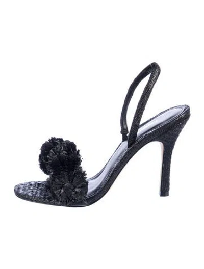 Pre-owned Larroude Straw Sandals W/ Tags In Black