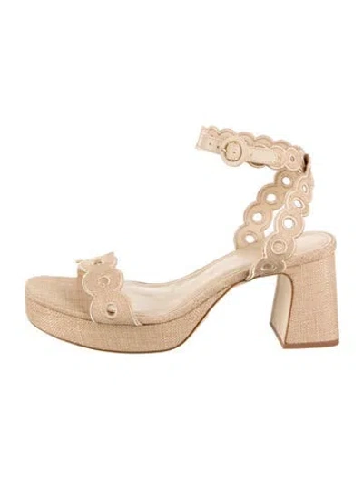 Pre-owned Larroude Straw Scalloped Accent Sandals In Neutral