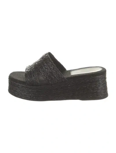 Pre-owned Larroude Straw Slides In Black