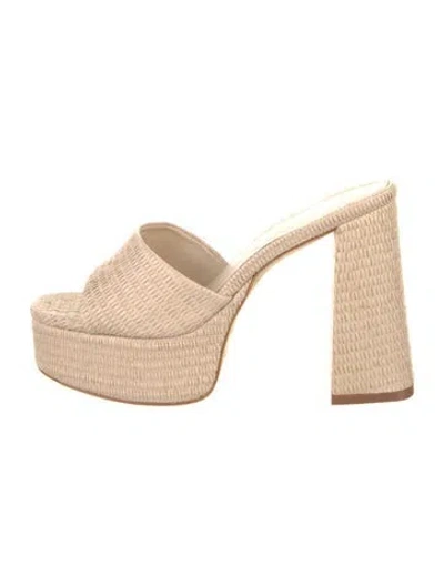 Pre-owned Larroude Straw Slides In Neutral