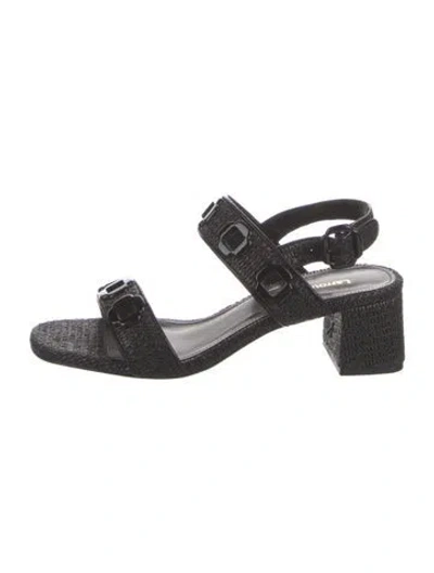 Pre-owned Larroude Straw Slingback Sandals In Black