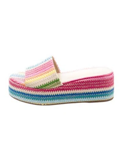 Pre-owned Larroude Straw Striped Slides In Blue