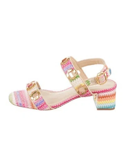 Pre-owned Larroude Straw Striped Slingback Sandals In Multi