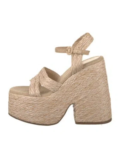 Pre-owned Larroude Straw Tweed Pattern Espadrilles In Neutral