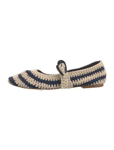 Pre-owned Larroude Striped Ballet Flats In Blue