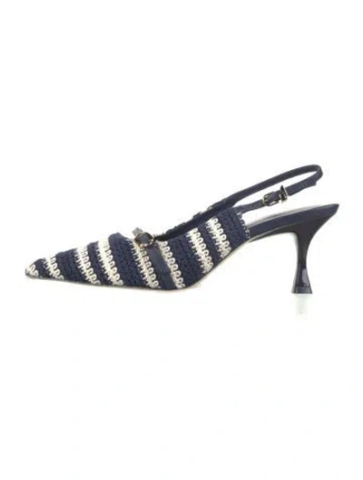 Pre-owned Larroude Striped Embroidered Accent Slingback Pumps In Blue