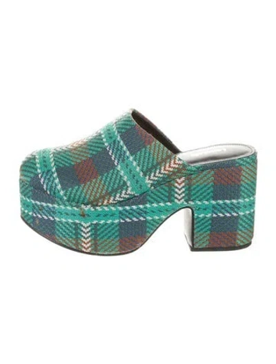 Pre-owned Larroude Striped Leather Trim Embellishment Mules In Green