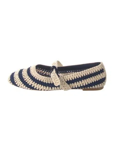 Pre-owned Larroude Striped Mary Jane Flats In Blue