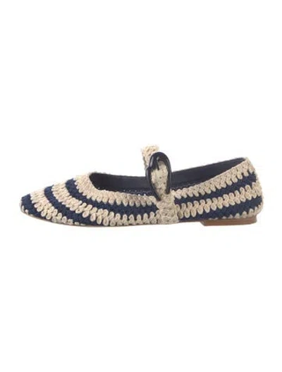 Pre-owned Larroude Striped Mary Jane Flats In Blue