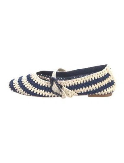 Pre-owned Larroude Striped Mary Jane Flats In Blue