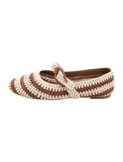 Pre-owned Larroude Striped Mary Jane Flats In Brown