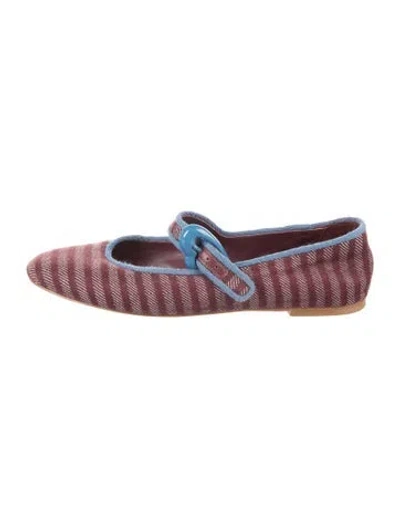 Pre-owned Larroude Striped Mary Jane Flats In Burgundy