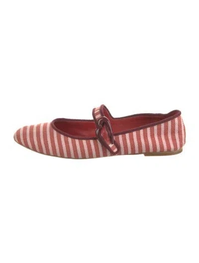 Pre-owned Larroude Striped Mary Jane Flats In Red