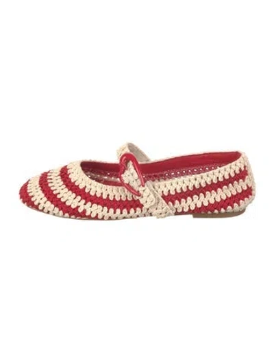 Pre-owned Larroude Striped Mary Jane Flats In Red