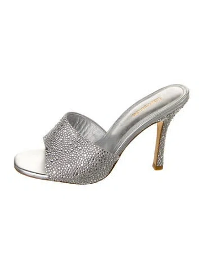 Pre-owned Larroude Suede Animal Print Slides In Gray