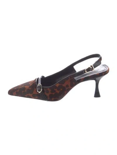 Pre-owned Larroude Suede Animal Print Slingback Pumps In Brown
