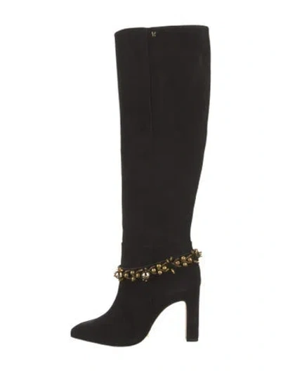 Pre-owned Larroude Suede Beaded Accents Boots In Black