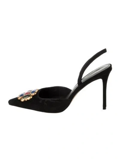 Pre-owned Larroude Suede Beaded Accents Slingback Pumps In Black