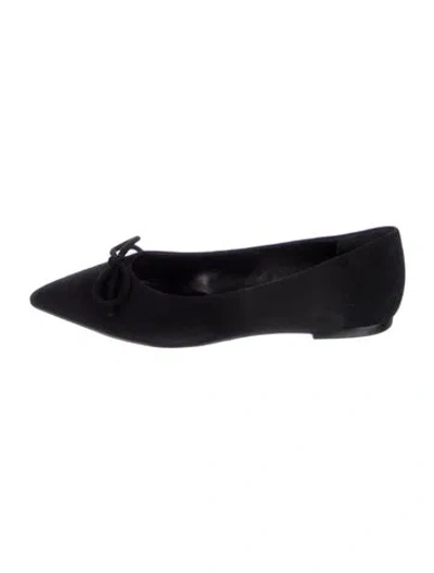 Pre-owned Larroude Suede Bow Accents Ballet Flats In Black