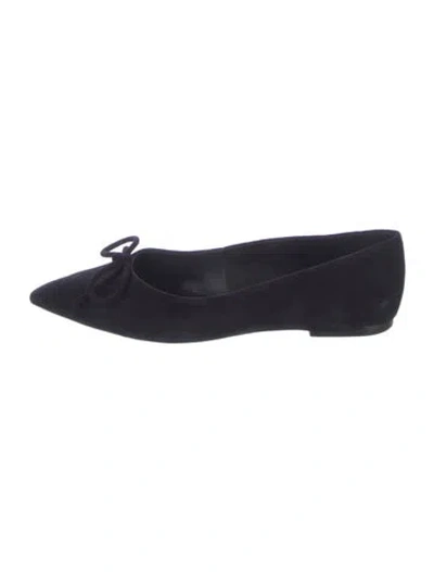 Pre-owned Larroude Suede Bow Accents Ballet Flats In Blue