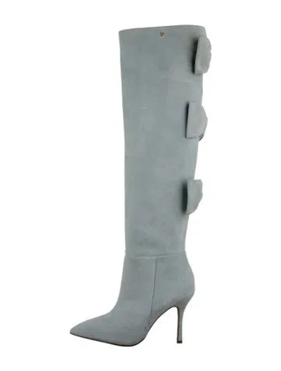 Pre-owned Larroude Suede Bow Accents Boots In Blue