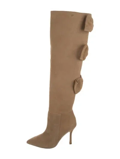 Pre-owned Larroude Suede Bow Accents Boots In Neutral