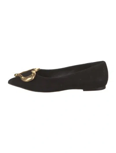 Pre-owned Larroude Suede Bow Accents Flats In Black