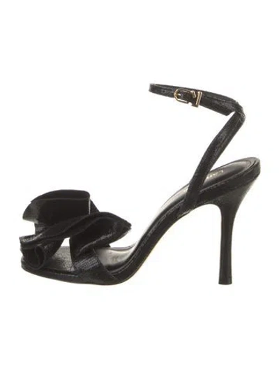 Pre-owned Larroude Suede Bow Accents Sandals In Black