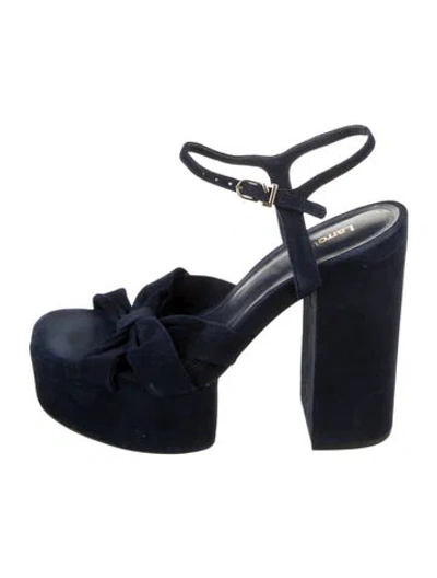 Pre-owned Larroude Suede Bow Accents Sandals In Blue