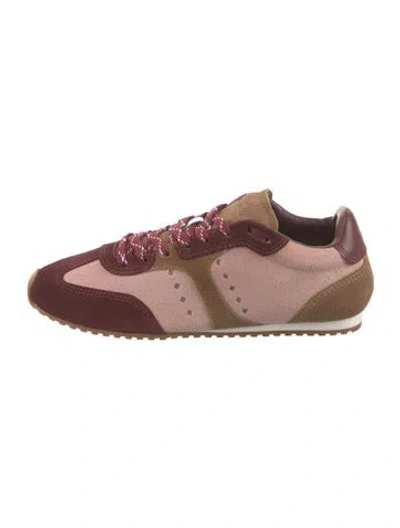 Pre-owned Larroude Suede Colorblock Pattern Athletic Sneakers In Burgundy