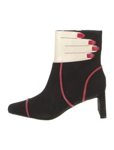 Pre-owned Larroude Suede Colorblock Pattern Boots In Black/brown