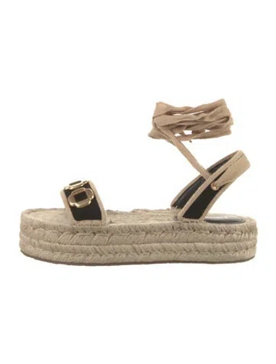 Pre-owned Larroude Suede Colorblock Pattern Espadrilles In Black