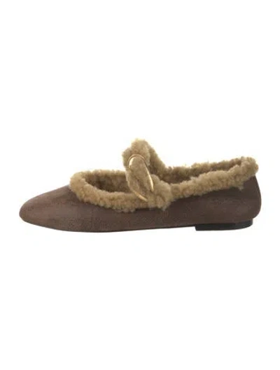 Pre-owned Larroude Suede Colorblock Pattern Mary Jane Flats In Brown