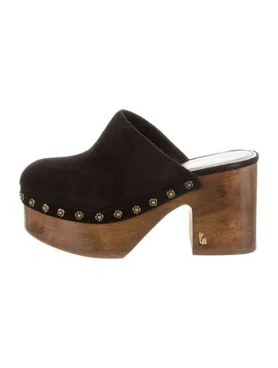 Pre-owned Larroude Suede Colorblock Pattern Mules In Black