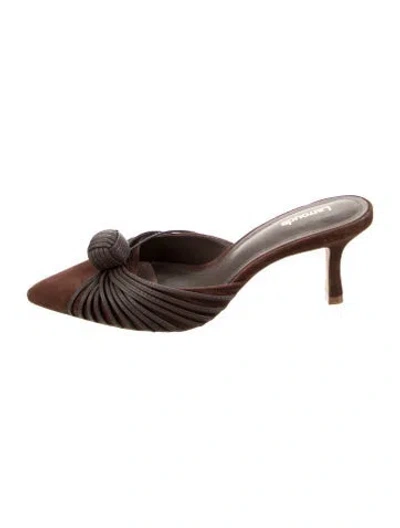 Pre-owned Larroude Suede Colorblock Pattern Mules In Brown