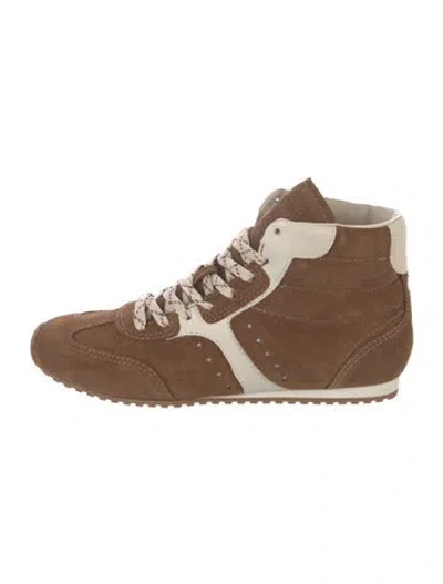 Pre-owned Larroude Suede Colorblock Pattern Sneakers In Brown