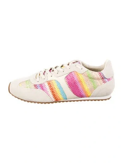 Pre-owned Larroude Suede Colorblock Pattern Sneakers In Neutrals
