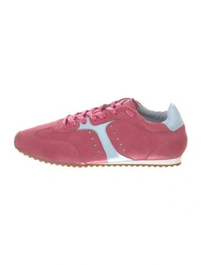 Pre-owned Larroude Suede Colorblock Pattern Sneakers W/ Tags In Pink