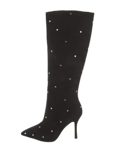Pre-owned Larroude Suede Crystal Embellishments Boots In Black