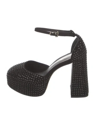 Pre-owned Larroude Suede Crystal Embellishments D'orsay Pumps In Black