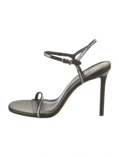 Pre-owned Larroude Suede Crystal Embellishments Sandals In Black