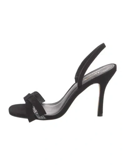 Pre-owned Larroude Suede Crystal Embellishments Sandals In Black