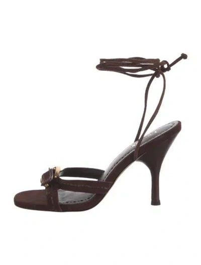 Pre-owned Larroude Suede Crystal Embellishments Sandals In Brown