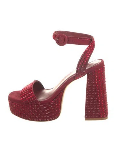 Pre-owned Larroude Suede Crystal Embellishments Sandals In Red