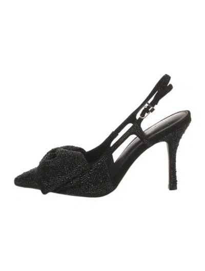 Pre-owned Larroude Suede Crystal Embellishments Slingback Pumps In Black