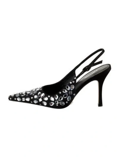Pre-owned Larroude Suede Crystal Embellishments Slingback Pumps In Black