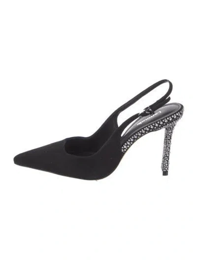 Pre-owned Larroude Suede Crystal Embellishments Slingback Pumps In Black