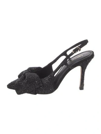 Pre-owned Larroude Suede Crystal Embellishments Slingback Pumps In Black