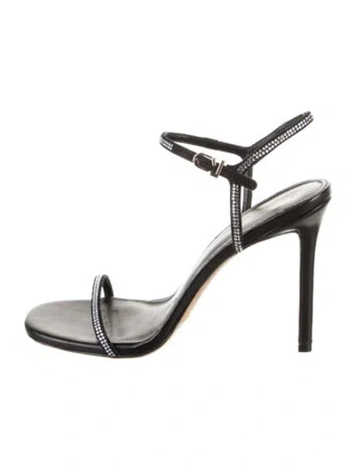 Pre-owned Larroude Suede Crystal Embellishments Slingback Sandals In Black